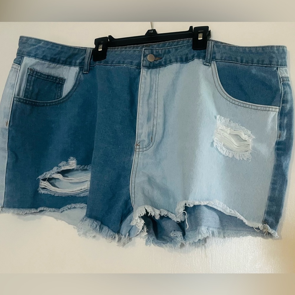 Denim shorts.